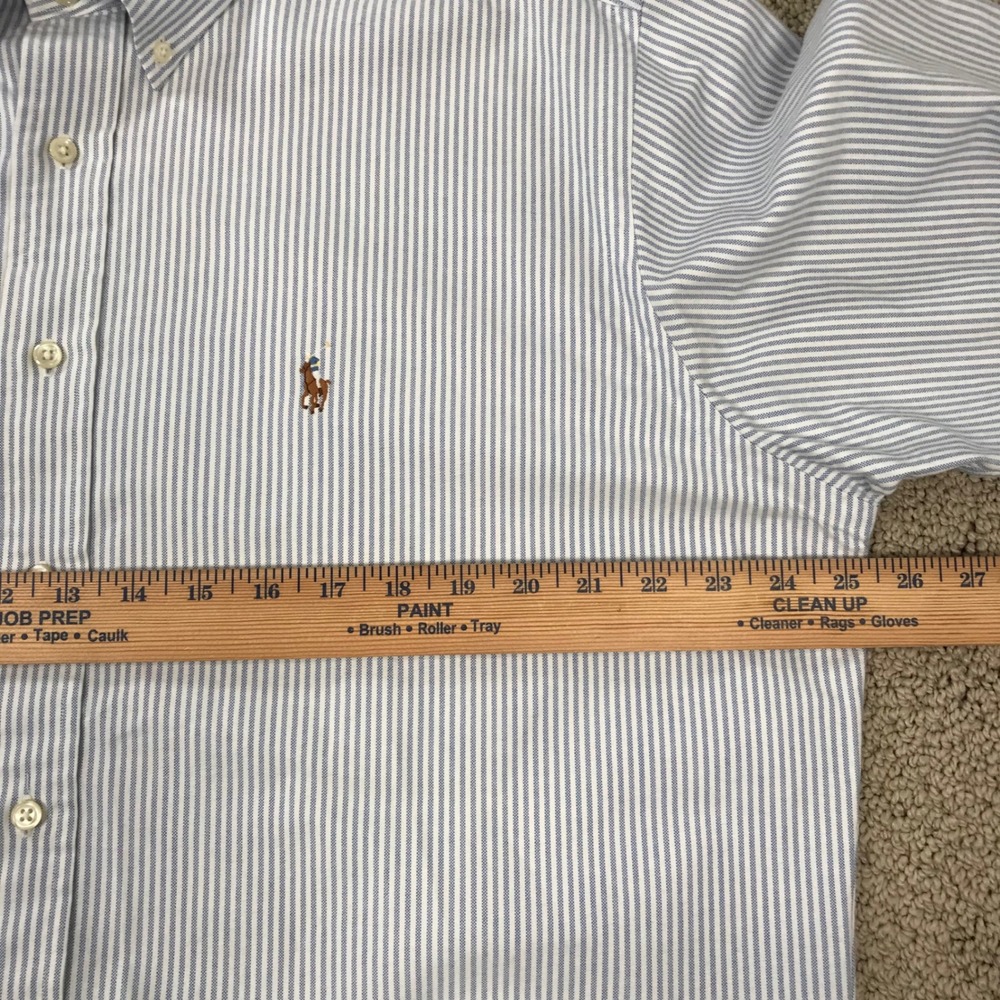 Ralph Lauren Yarmouth 16 34 Blue White Striped Oxford Button Down Shirt Pony - Picture 5 of 7
